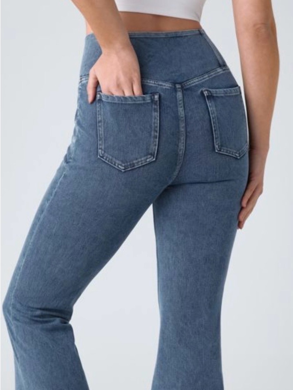 HALARA Denim Flare Jeans in Medium Blue Wash